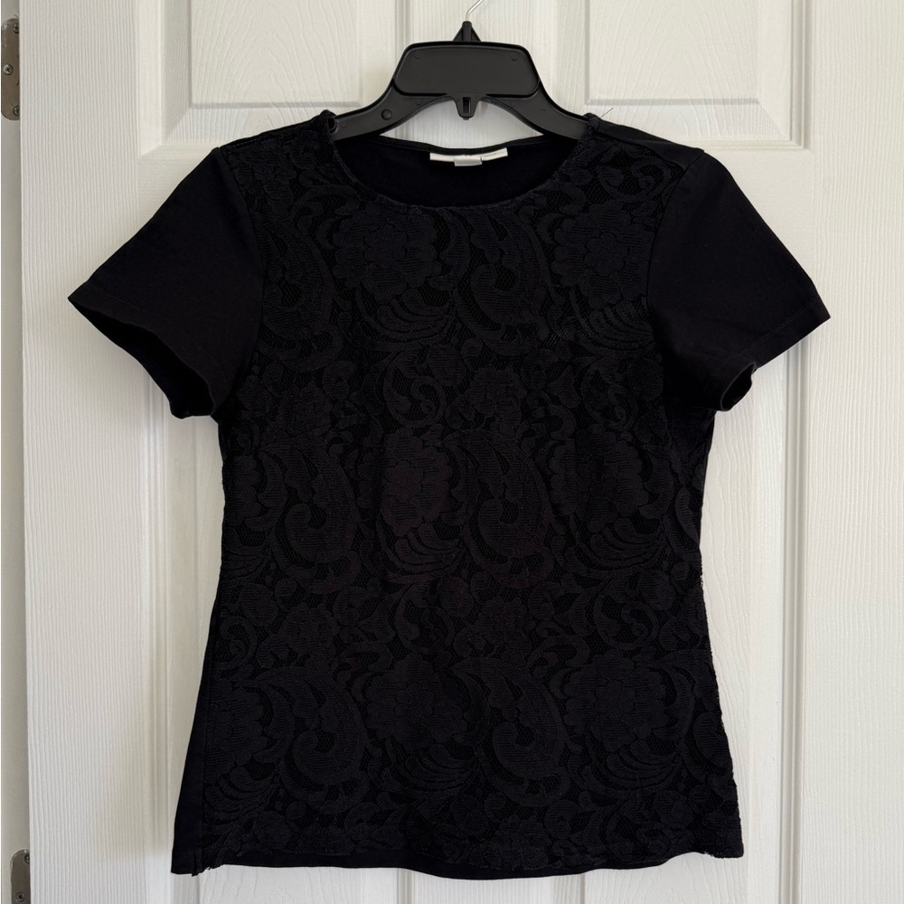 Coldwater Creek Lace Black Short Sleeve Shirt Size XS Casual Career